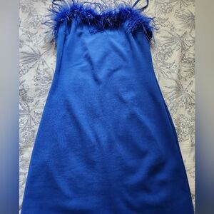 Royal Blue Feather Trim Slip Dress